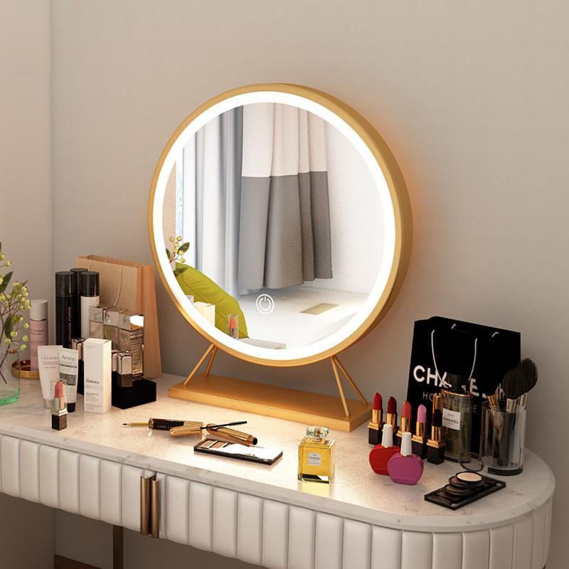 Make up mirror with LED lamp desk top bedroom large size dressing mirror household net red paste wall hanging round mirror