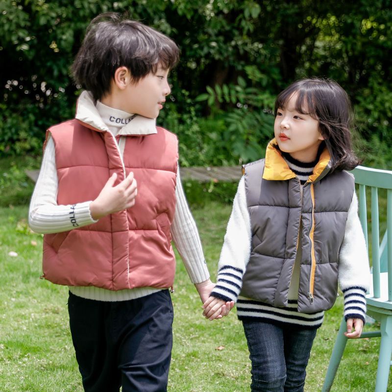Children stand collar down cotton vest boys and girls wear foreign style cotton vest in spring and Autumn