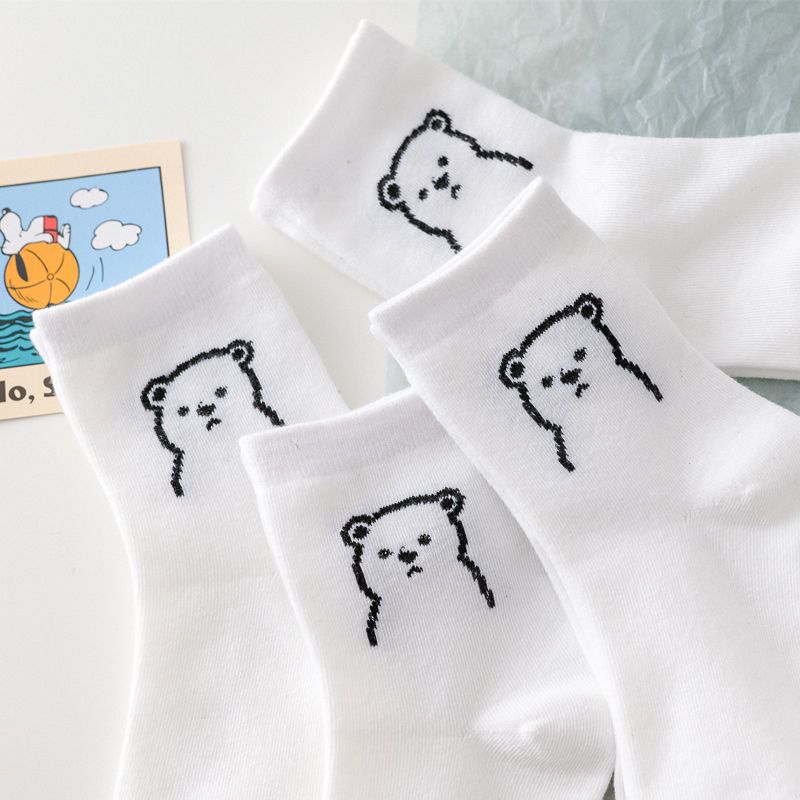 Japan and South Korea cub socks children cute cartoon white socks summer students versatile smile loose socks women's trend