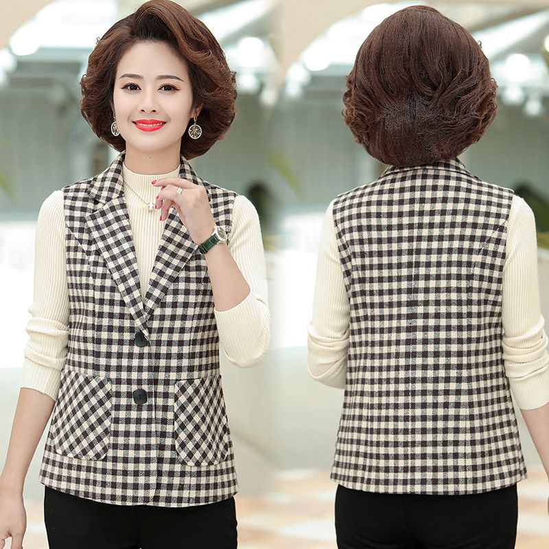 Mother's clothing spring and autumn woolen vest middle-aged and elderly women's clothing spring and autumn plaid vest short fashionable waistcoat for women