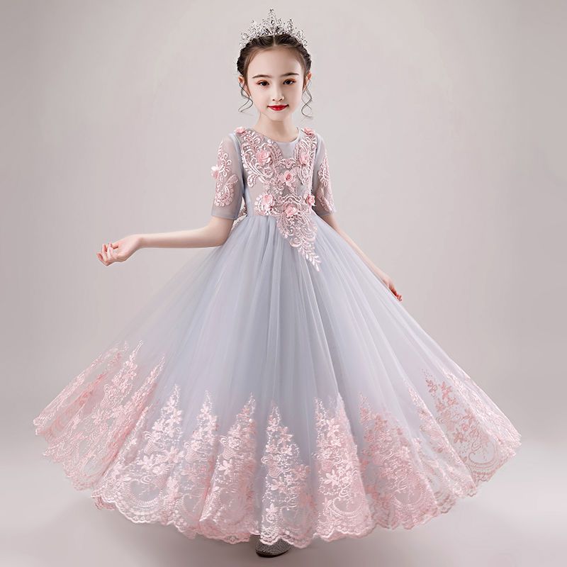 106041-儿童礼服花童公主裙女童蓬蓬纱拖尾走秀主持人钢琴演出服高端洋气-详情图