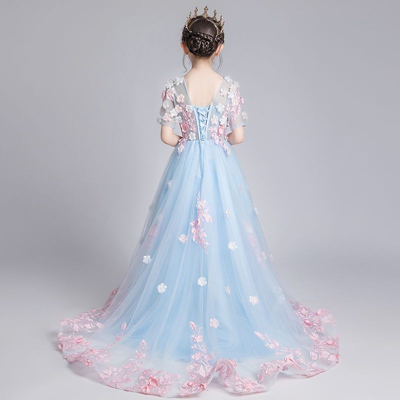 106041-儿童礼服花童公主裙女童蓬蓬纱拖尾走秀主持人钢琴演出服高端洋气-详情图