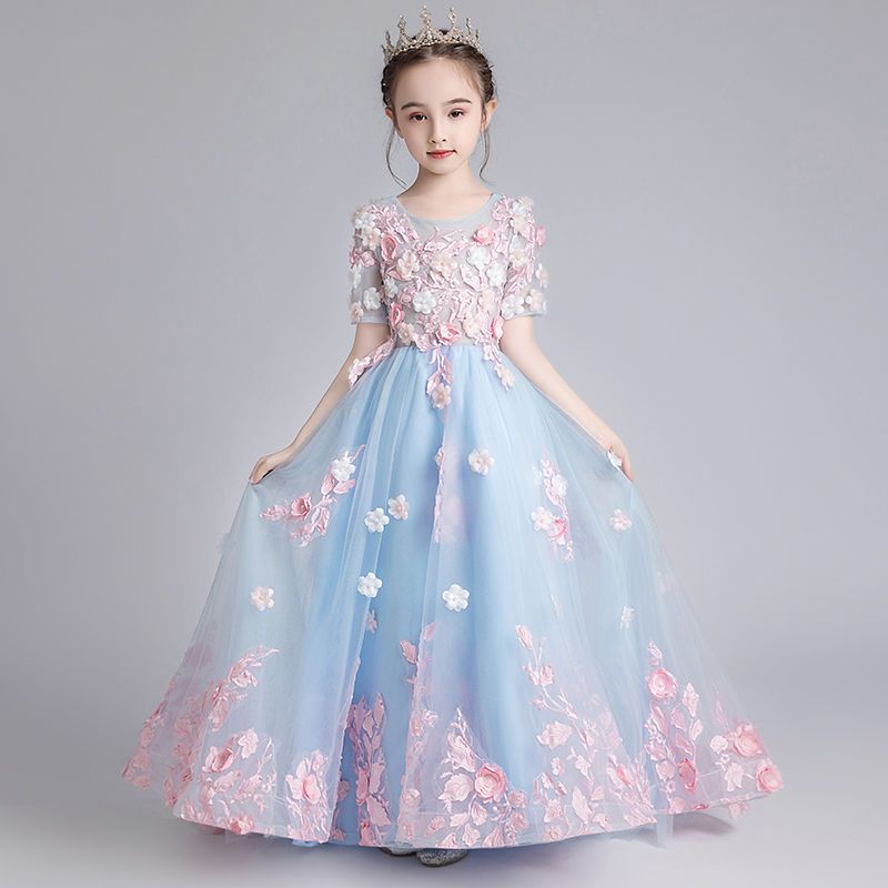 106041-儿童礼服花童公主裙女童蓬蓬纱拖尾走秀主持人钢琴演出服高端洋气-详情图