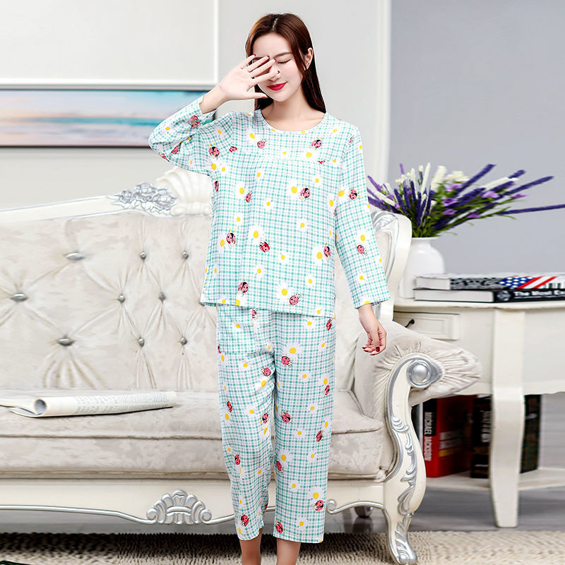 Spring and autumn long-sleeved cotton silk pajamas women's man-made cotton suit summer home service princess wind thin section cartoon suit for women