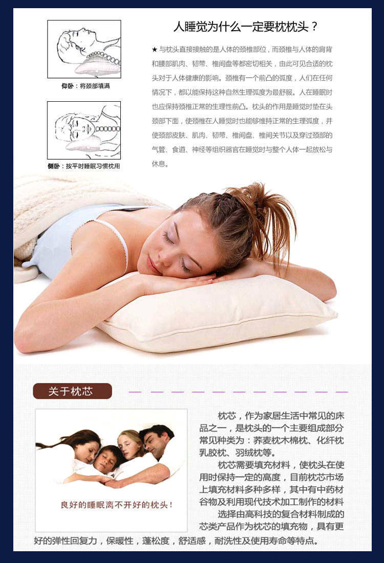 枕芯48×74cm珍珠棉交织棉定型护颈保健助眠学生枕头简约时尚宿舍