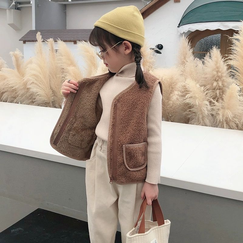 Children's new cashmere vest baby boys and girls warm double cashmere vest children wear fashionable inside and outside
