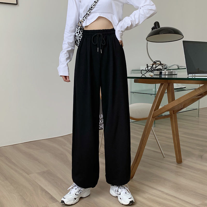 Autumn Korean 2020 new elastic high waist slim grey sports wide leg corset casual pants women's pants