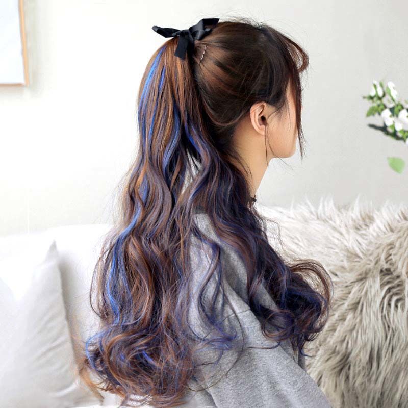 远方情时尚挑染高马尾假发辫自然绑带式长发辫大波浪假发女t714