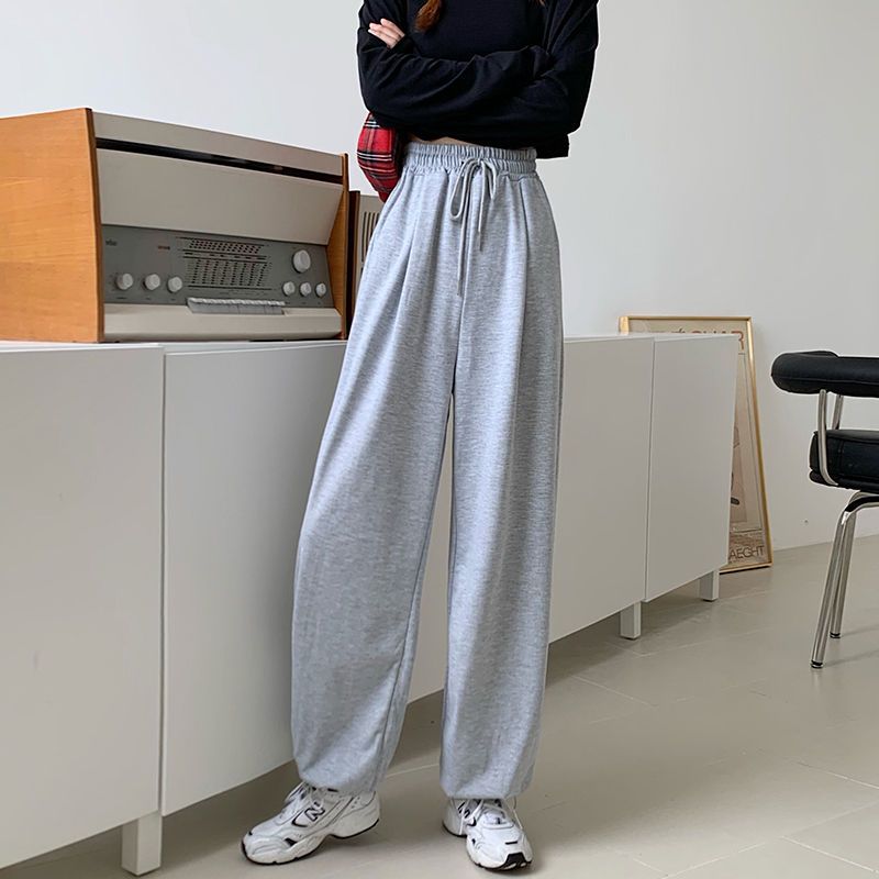 Autumn Korean 2020 new elastic high waist slim grey sports wide leg corset casual pants women's pants