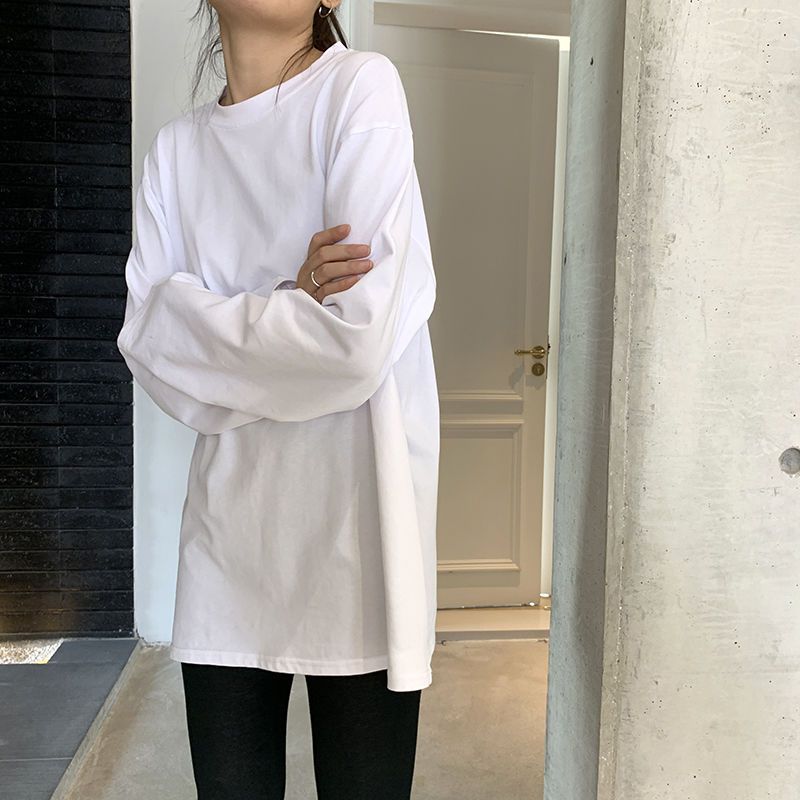 Women's spring and autumn 2020 new long sleeve top with Korean loose black round neck T-shirt
