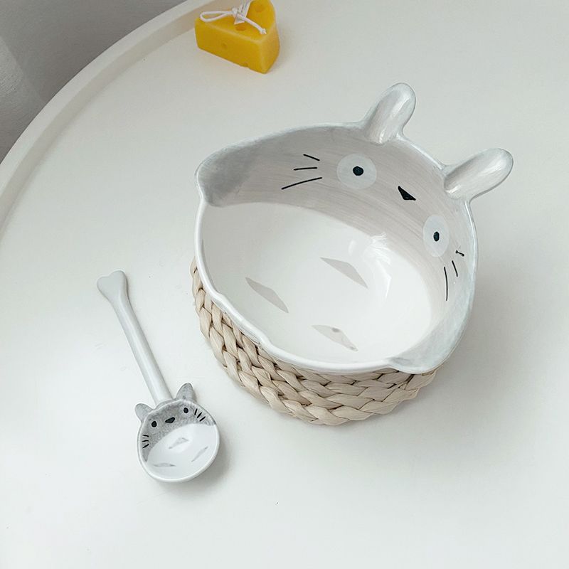 Self made large capacity dragon cat bowl lovely girl Heart Painted Ceramic salad bowl student tableware dormitory instant noodles bowl