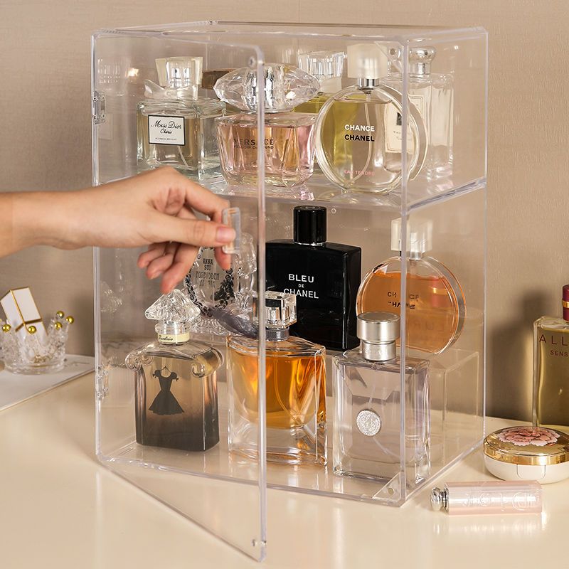 香水收纳展示架大容量透明防尘桌面整理置物架多层化妆品收纳盒子