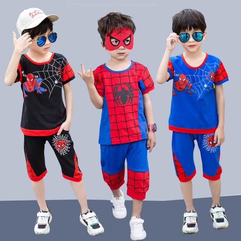Children's wear boys' summer short sleeve suit spider man Superman sports suit cotton children's two piece suit