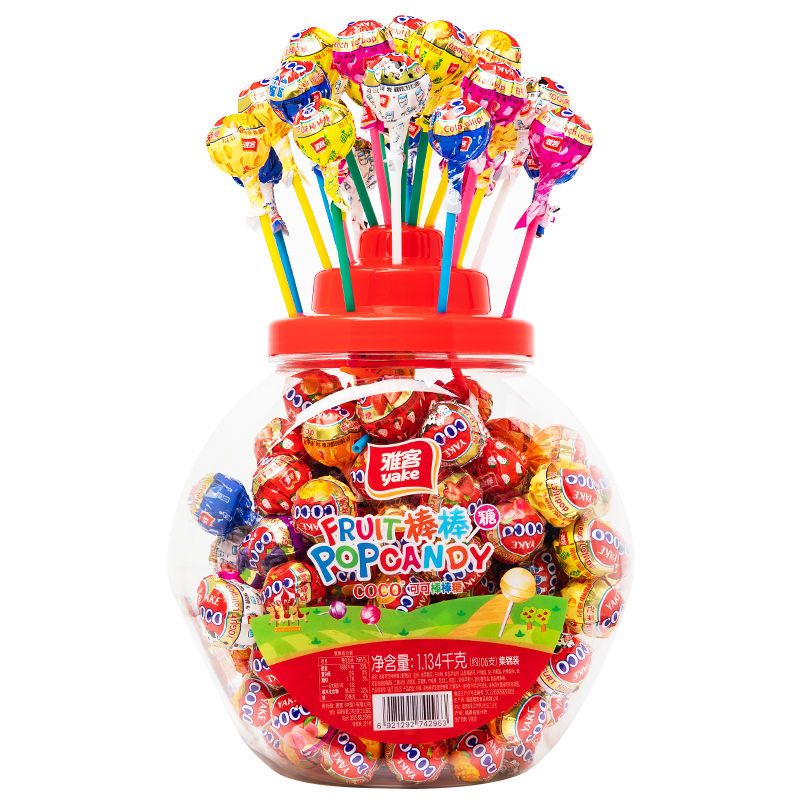 【罐装更实惠】雅客棒棒糖零食批发网红COCO水果糖儿童小零食糖果