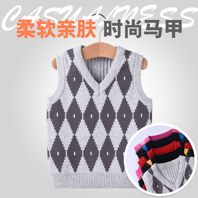 Children's sweater wool children's wear vest boy knitted V-neck cotton vest winter wear