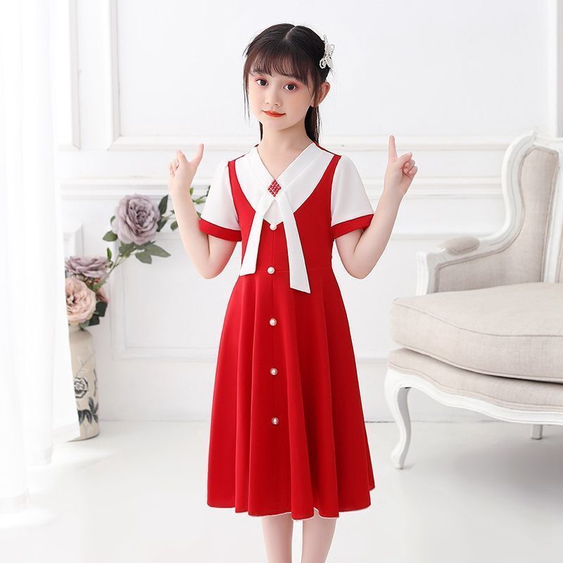 新款童装女童连衣裙夏季韩版儿童裙子假两件网红洋气童装公主裙