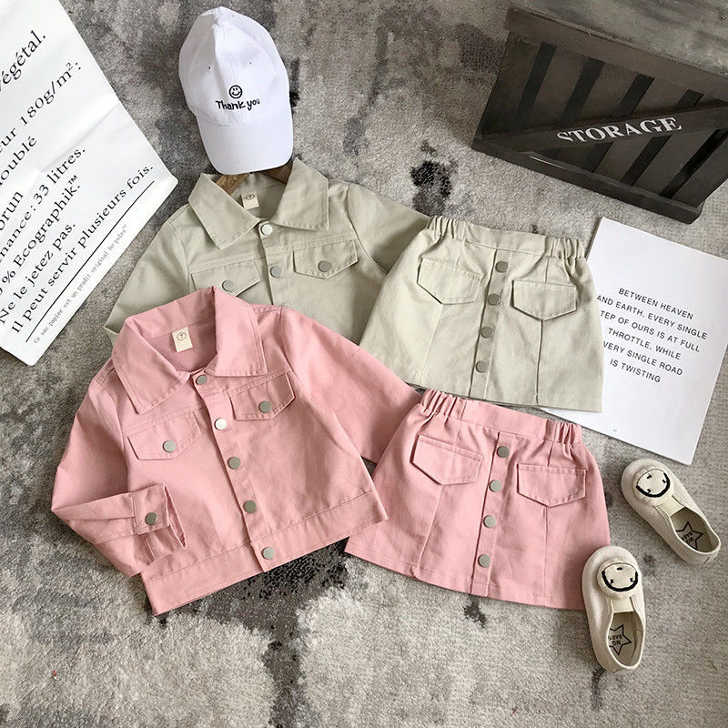 2020 children's clothing spring and autumn new girl's foreign style denim suit children's coat baby skirt two piece set