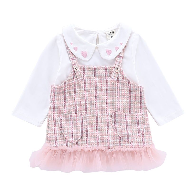 Girls' 2020 Spring and Autumn Style Infants Super Western Style Small Fragrance Love Embroidery Real Two-piece Suspender Dress Suit