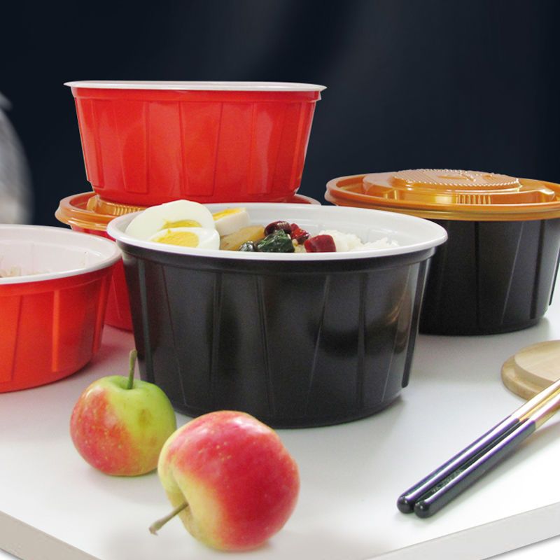 一次性麻辣烫打包碗餐盒外卖塑料高端商用碗圆形红黑金彩色盒快餐