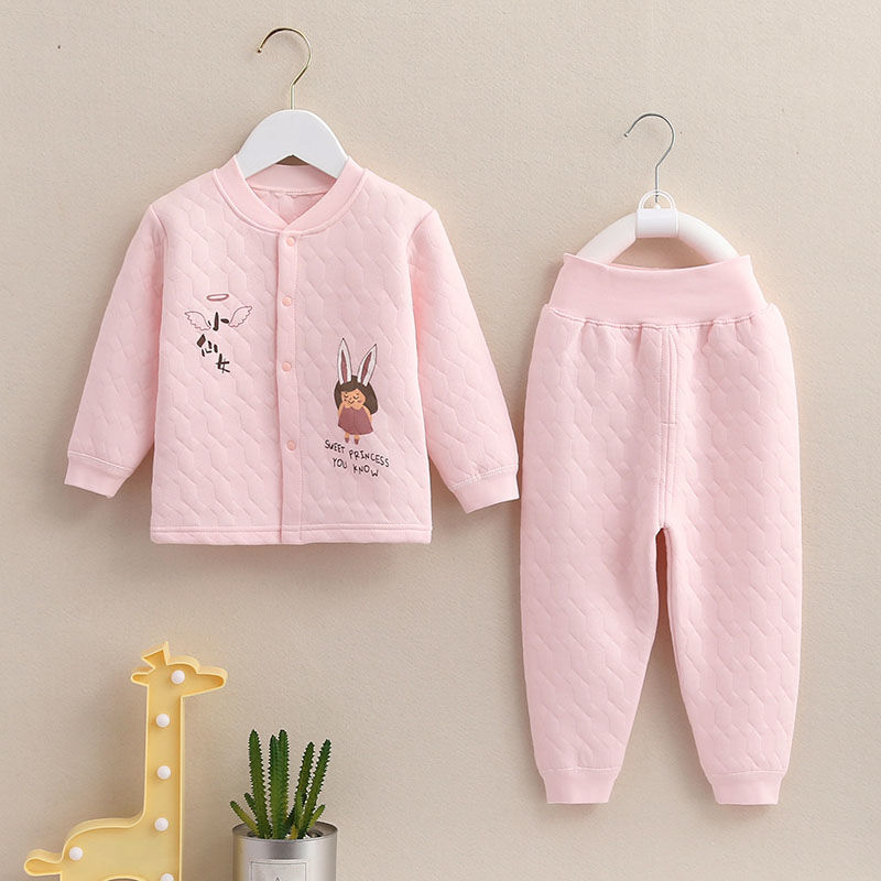 Children's autumn and winter pure cotton quilted cardigan home service men and women baby baby autumn clothes warm autumn clothes set