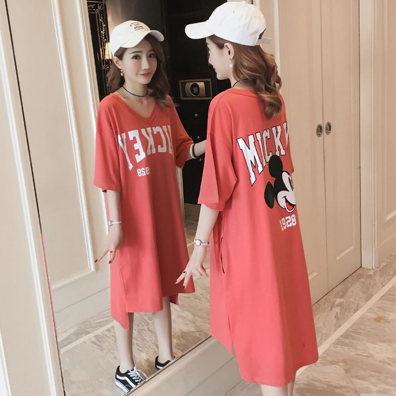 100% cotton nightdress women's summer short-sleeved large size loose Korean pajamas fat mm200 catty summer pregnant women can wear outside