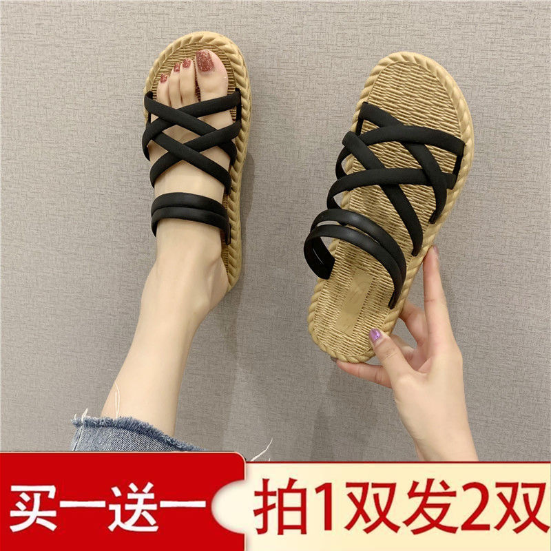 涼拖鞋女夏新款韓版ins學生百搭平底兩穿網紅羅馬風厚底沙灘女鞋