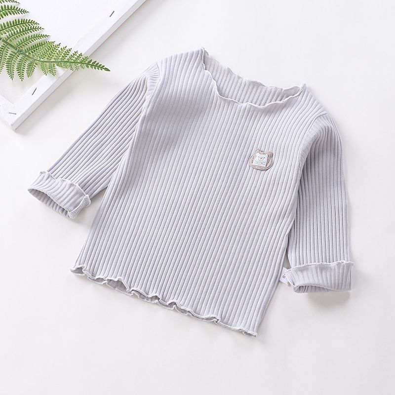 Autumn new nubao 0-6 long sleeve T-shirt children's undergarment wood ear candy color top lace boys and girls