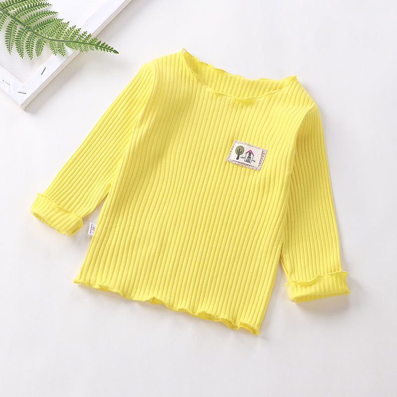 Autumn new nubao 0-6 long sleeve T-shirt children's undergarment wood ear candy color top lace boys and girls