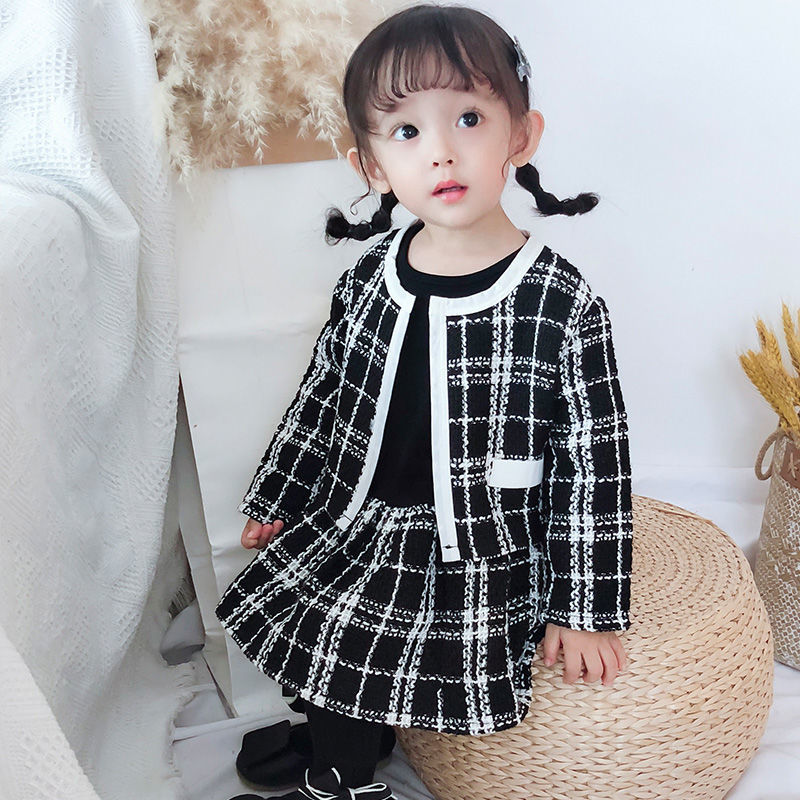 女童春裝童裝2023年新款春秋網紅兒童洋氣小香風韓版女寶寶套裝裙