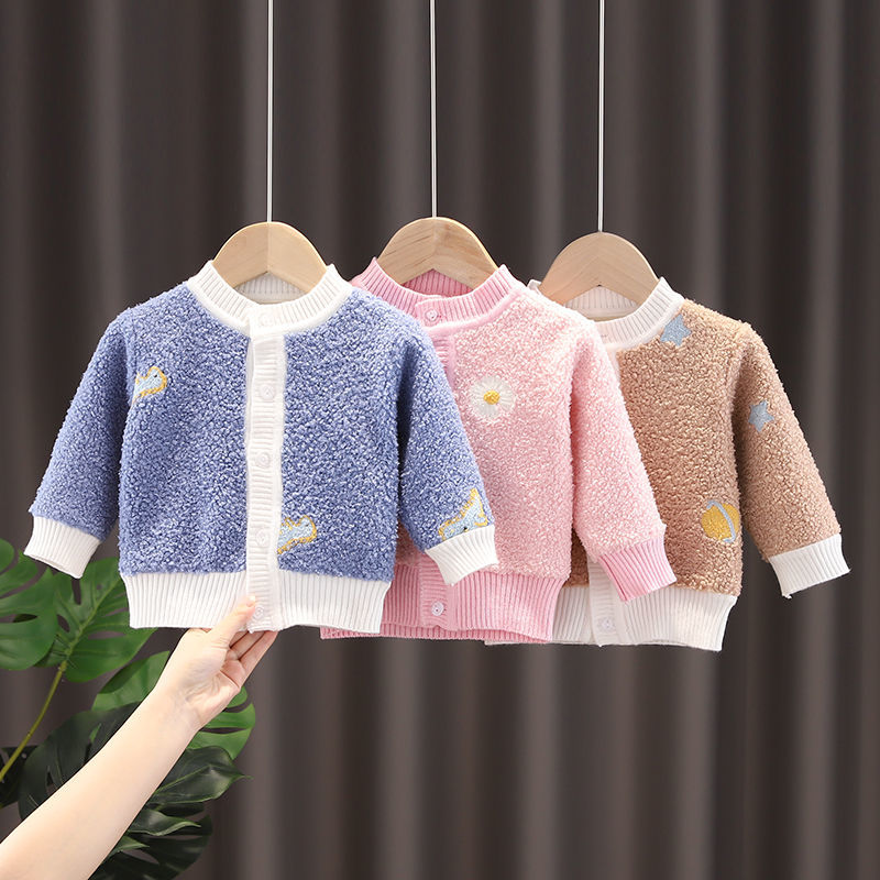 Children's Plush sweater 2020 girls autumn boys' winter cardigan girls' coat bottoming set