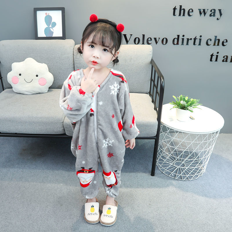 88782-婴儿睡袋春秋法兰绒儿童连体睡衣秋冬季新款珊瑚绒宝宝分腿防踢被-详情图