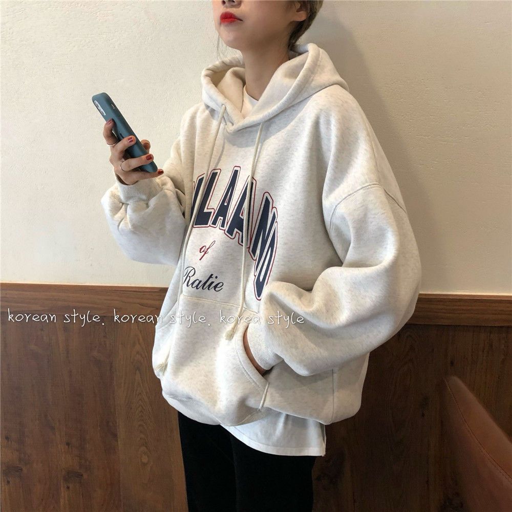 Loose coat women's thin BF wind Sweater Hoodie Top Korean autumn winter pullover with plush sweater