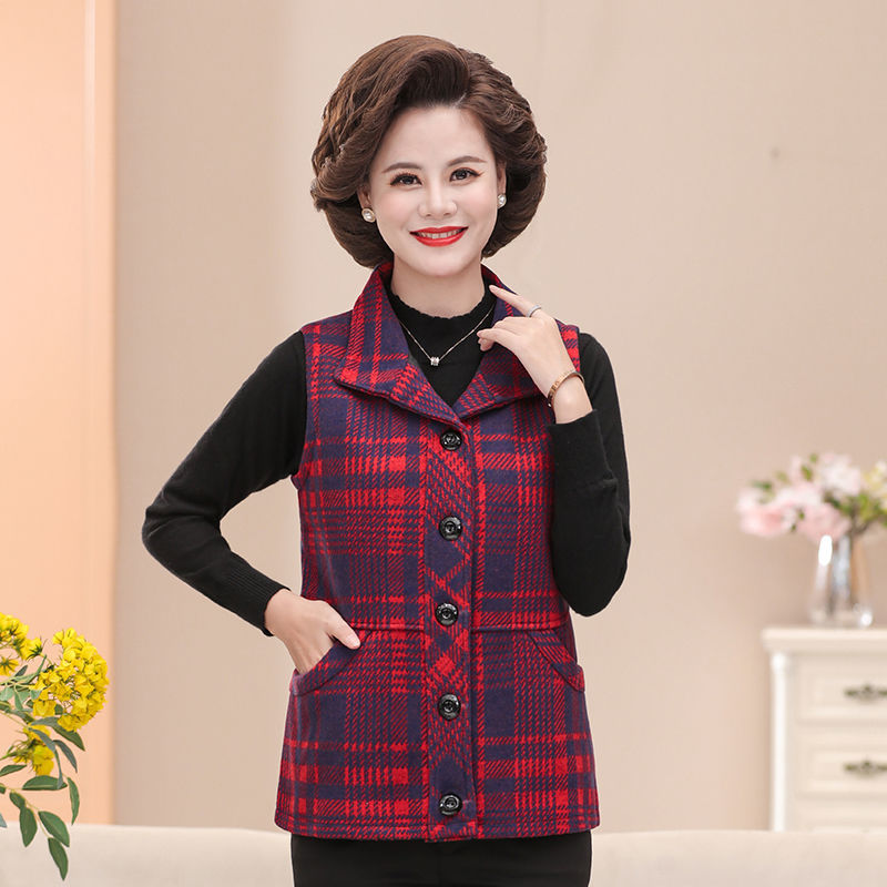 Autumn and winter waistcoat middle-aged and elderly women's clothing plus size fashion plaid jacket 50 mother's clothing short vest for the elderly