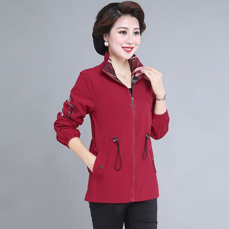 Mother's autumn coat women's short middle-aged windbreaker  new middle-aged and elderly spring and autumn embroidered thin jacket
