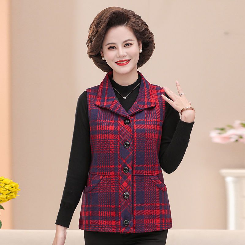 Autumn and winter waistcoat middle-aged and elderly women's clothing plus size fashion plaid jacket 50 mother's clothing short vest for the elderly
