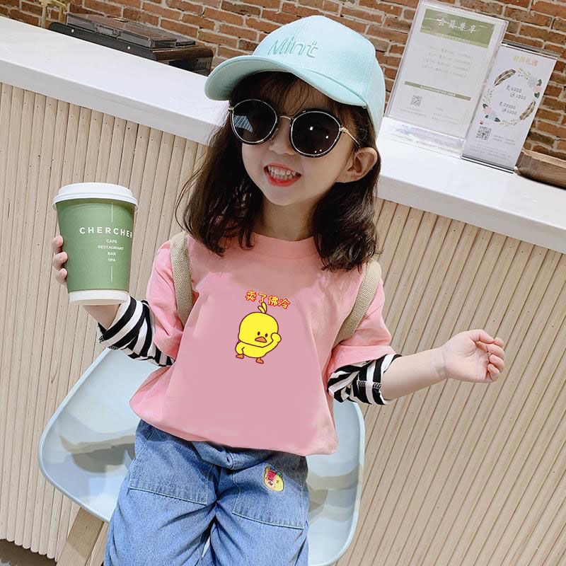 Boys' and girls' T-shirt  spring and autumn clothing Korean version long sleeve children's fake two-piece Top Girls' outer wear