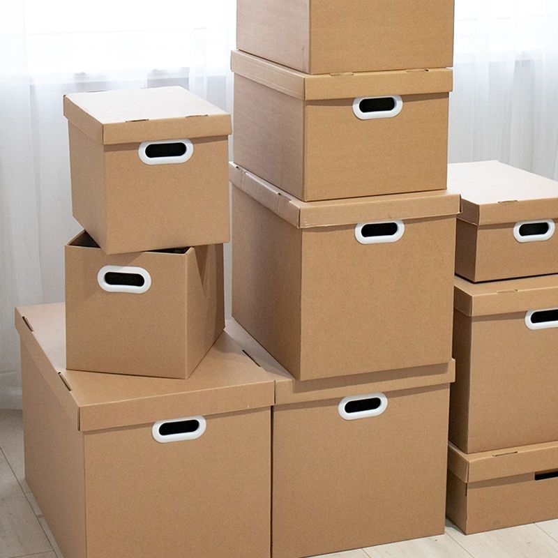 宜家牛皮纸箱学生装书箱子档案纸盒有盖收纳盒大号搬家储物整理箱