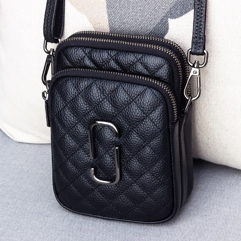 2020 new three layer soft leather bag for women's fashion leisure embroidery single shoulder straddle waist bag mobile phone bag ins