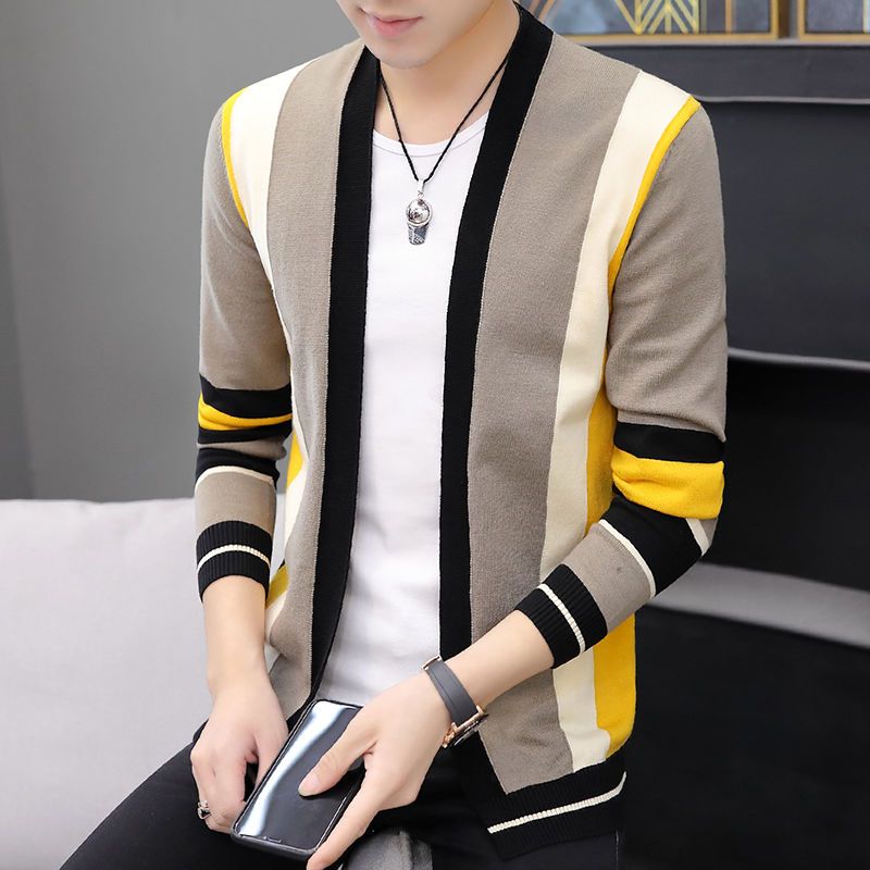 Sweater Cardigan Men's Jacket Spring and Autumn Youth Men's Wear Korean Style Slim Trend Outer Wear Knitted Sweater Men's Casual Tops