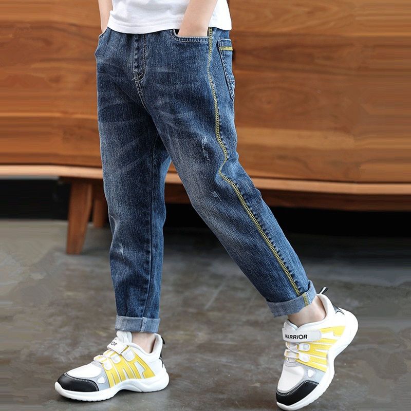 Children's wear medium and large children's elastic jeans spring children's trousers boys' long pants Korean printing slim fit fashion cotton new style