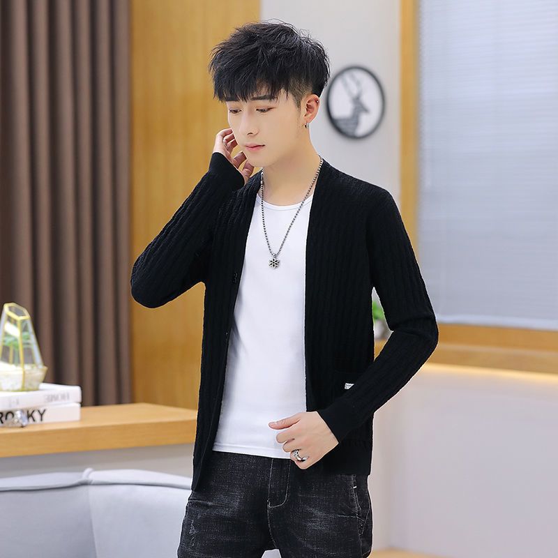 Sweater Cardigan Men's Jacket Spring and Autumn Youth Men's Wear Korean Style Slim Trend Outer Wear Knitted Sweater Men's Casual Tops