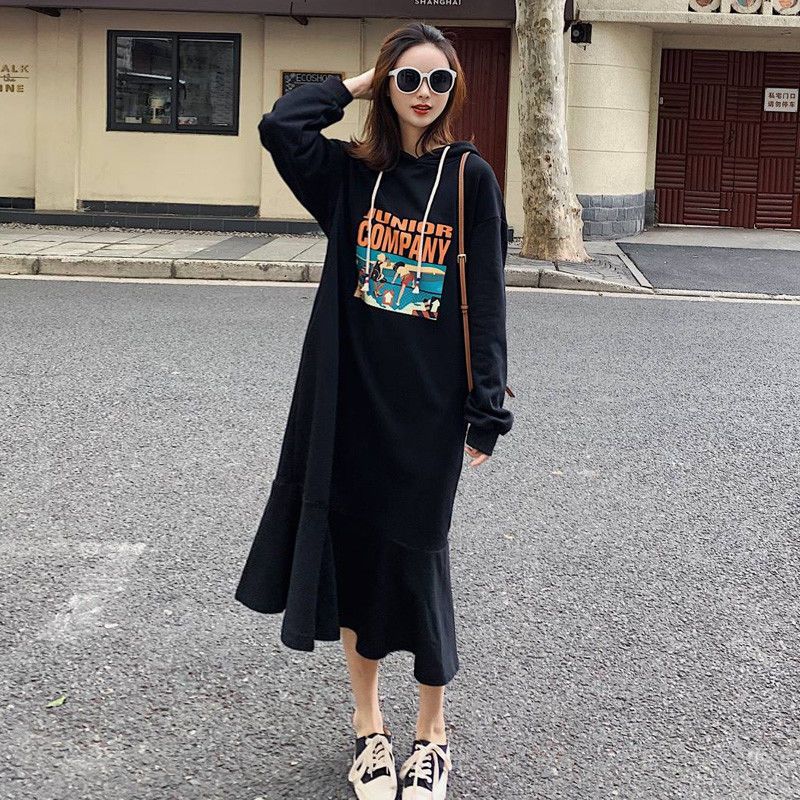 Fat MM extra large size 300 catties pregnant women long skirt 2023 spring and autumn loose belly hidden meat sweater skirt fishtail dress