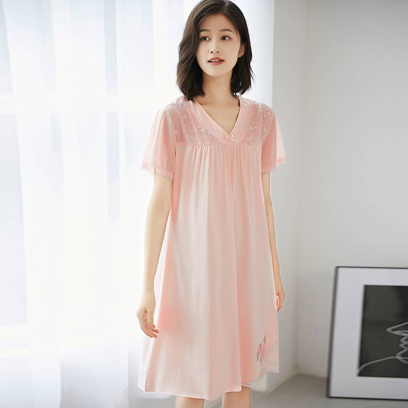 Modal cotton nightdress women's summer short-sleeved pajamas dress long section summer plus fat mother loose home service