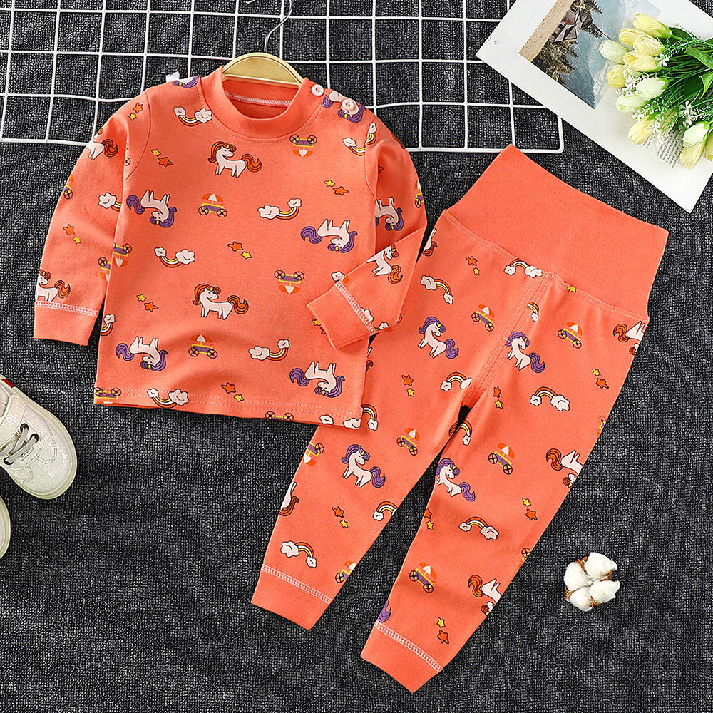 Children's autumn clothes and trousers set all cotton baby spring and autumn boys and girls long sleeve cotton underwear home clothes
