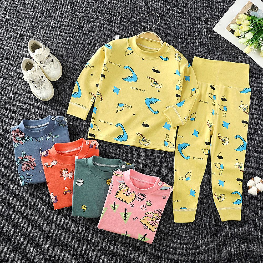 Children's autumn clothes and trousers set all cotton baby spring and autumn boys and girls long sleeve cotton underwear home clothes