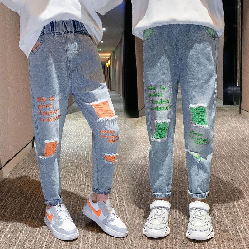 Girls' jeans 2020 new spring and autumn children's casual foreign style baby girls' Korean children's long pants