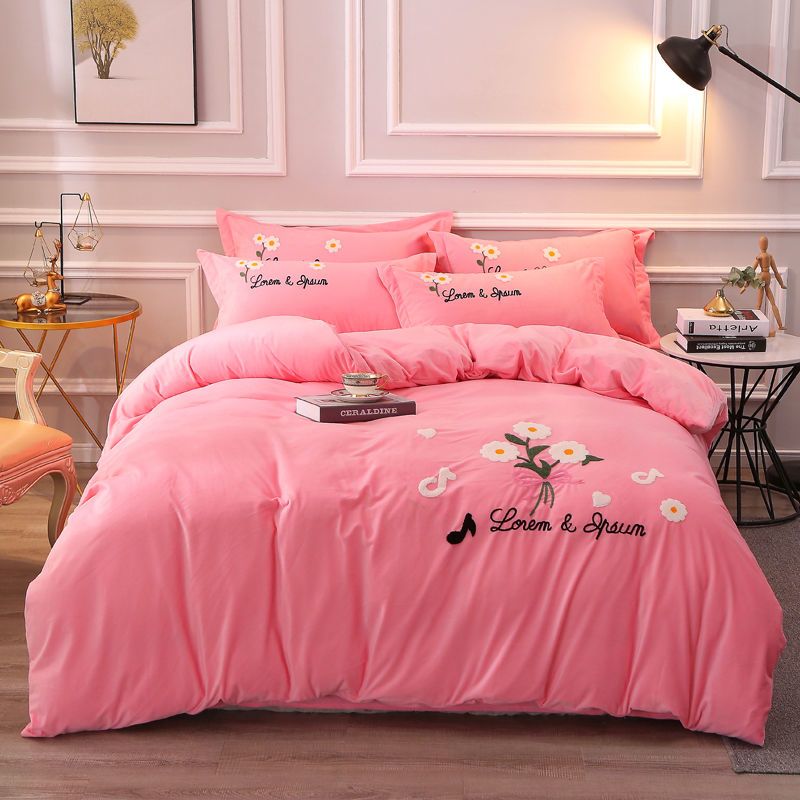 加厚珊瑚绒四件套床单被套水晶绒雕花绒法兰绒床上用品床裙三件套