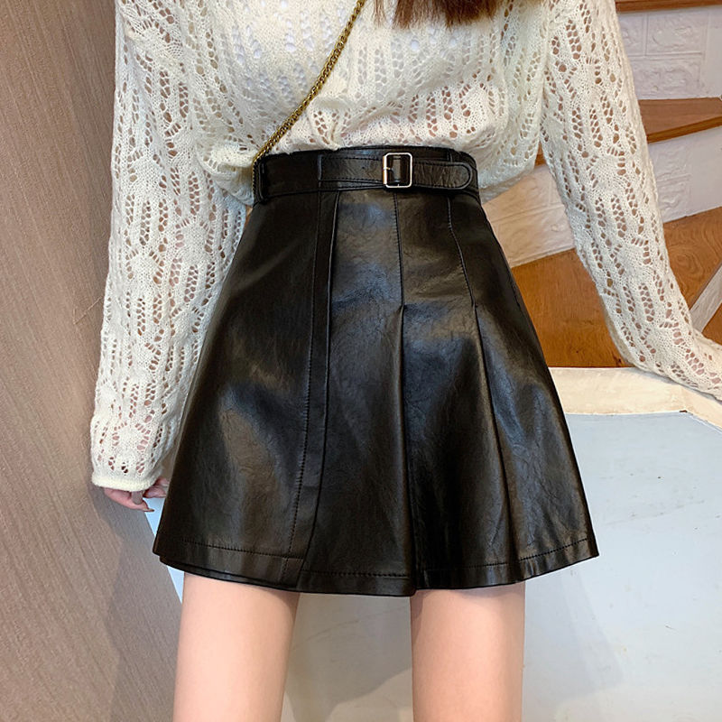 2023新款裙子女學生韓版顯瘦百搭PU皮裙半身裙黑色短裙包臀裙高腰