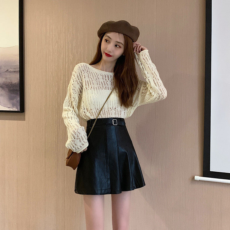 新款裙子女学生韩版显瘦百搭PU皮裙半身裙黑色短裙包臀裙高腰