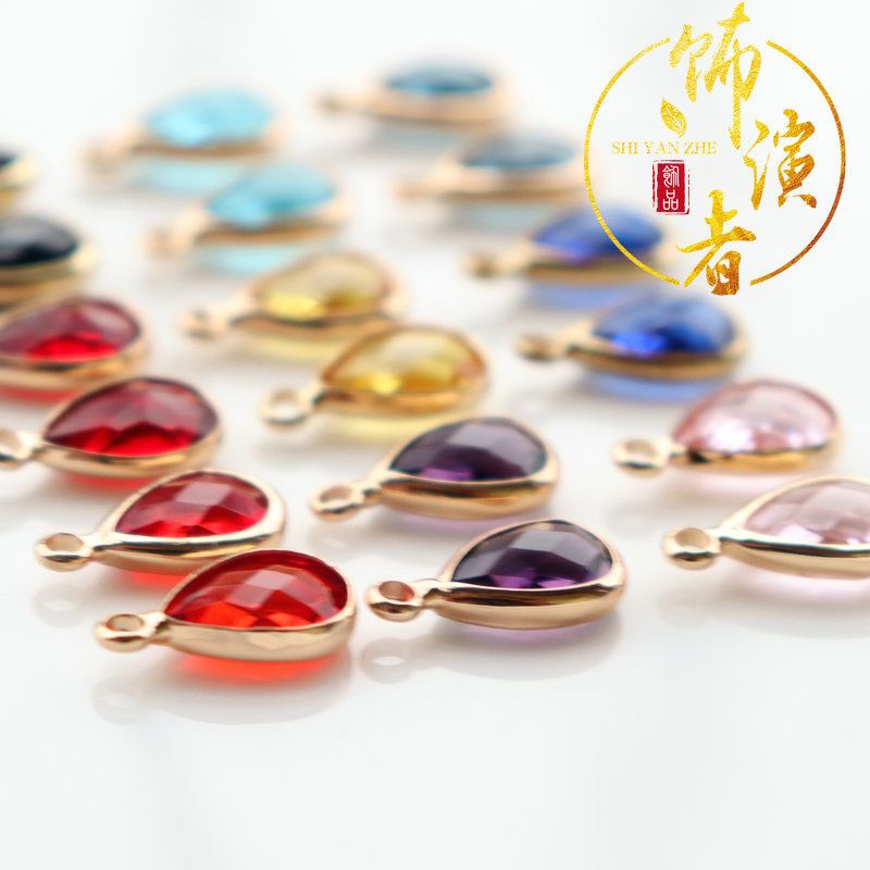 5個價】水晶玻璃包邊水滴吊墜8*10mm純銅保色金包邊 diy步搖配件